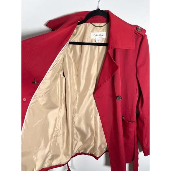 Red Calvin Klein trenchcoat with belt - Picture 9 of 10